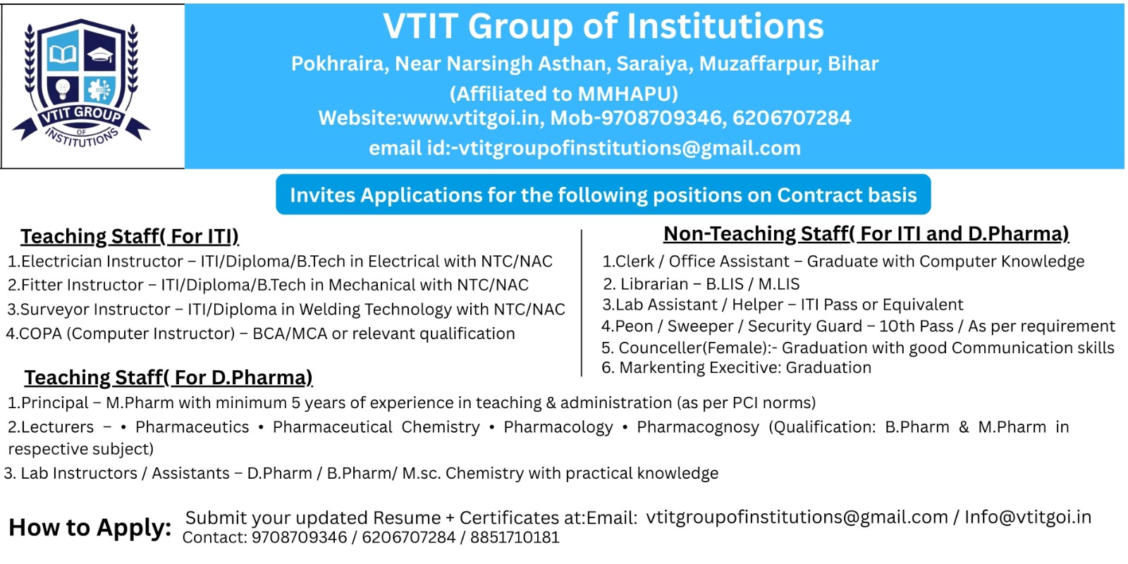 Jobs at VTIT Group of Institutions